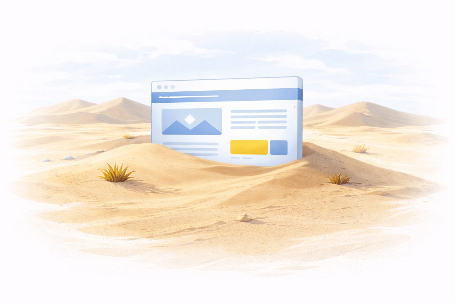 Site web isolé dans un désert sans visiteurs