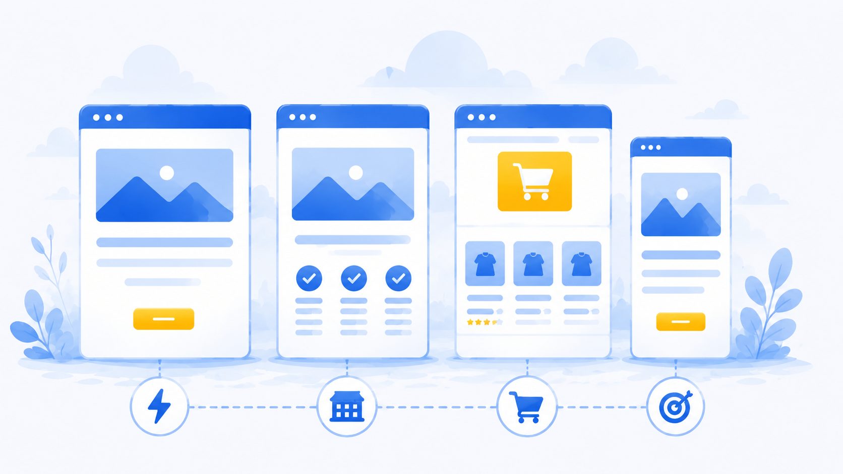 Différents types de sites web représentés par plusieurs interfaces